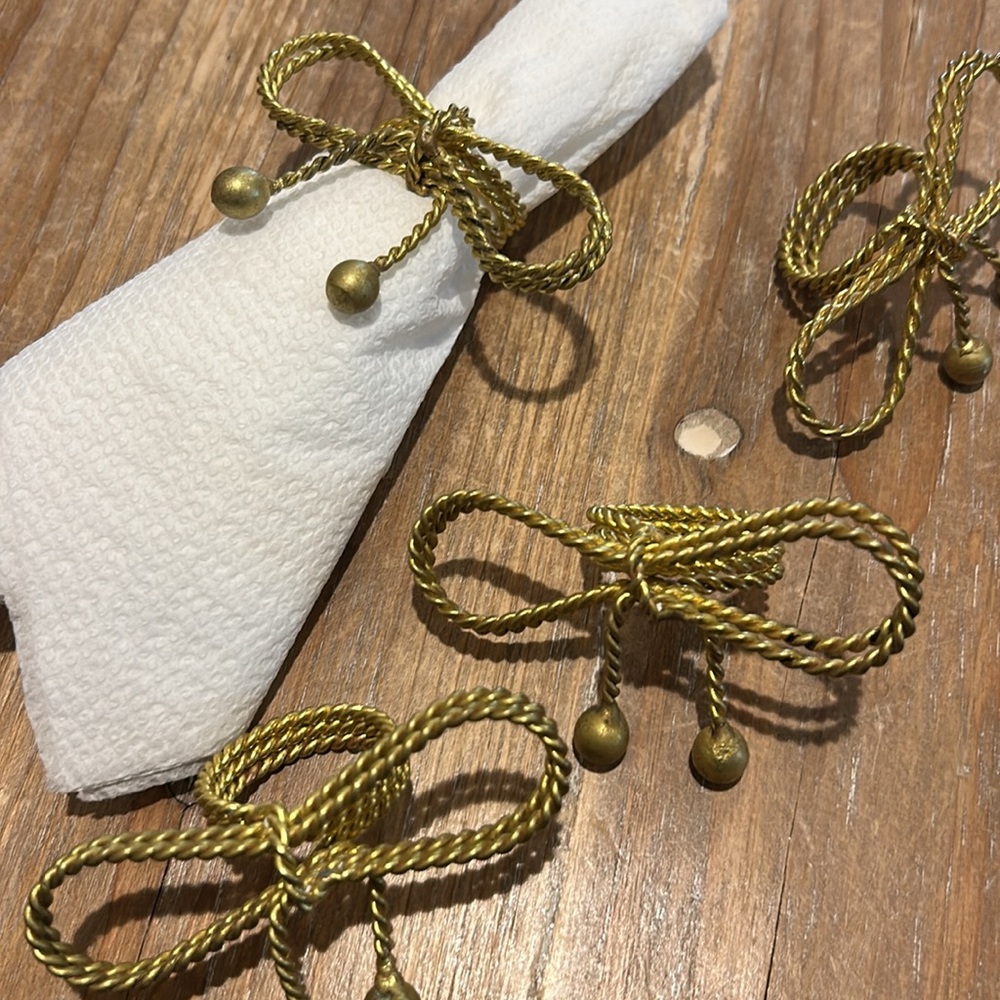 Gold Rope Bow Napkin Tie - Set of Decorative Napkin Rings